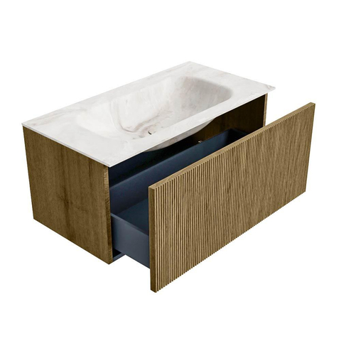 Mondiaz KURVE-DLUX Badkamermeubelset - 90x46x40cm - 1 lade - wastafel solid surface - midden - 1 kraangat - Dusk SW1414885