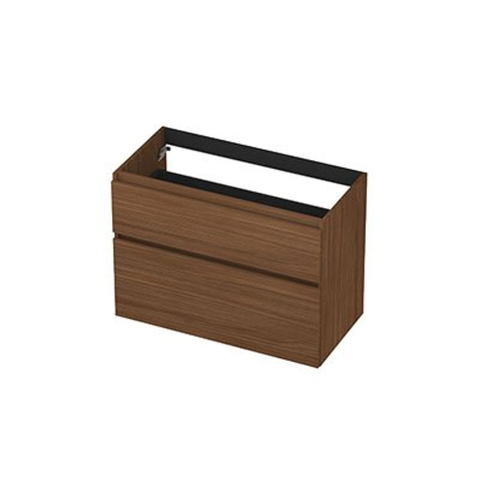 INK Wastafelonderkast - 180x45x65cm - 4 lades - greeploos - met houten keerlijst - MDF - Warm walnoot - OUTLET UDEN STORE45213