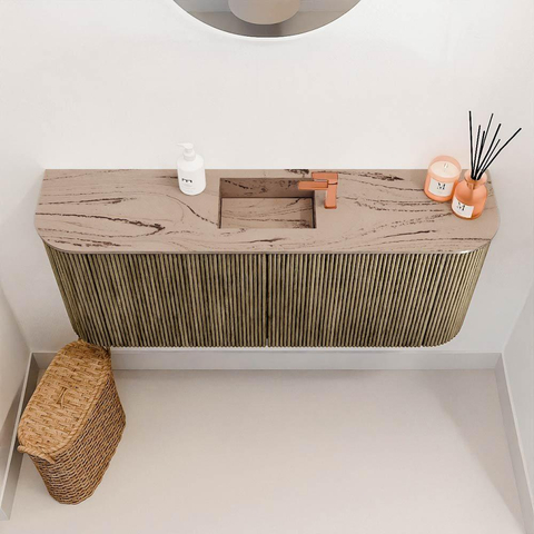 Mondiaz JOYA-DLUX 103.2cm meuble de salle de bains - arrondis gauche et droite couleur Dusk - Vasque FAYE position Milieu 1 trou de robinet couleur Arena. SW1425791