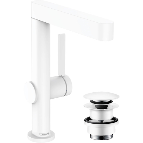 Hansgrohe Finoris 1 greeps wastafelkraan - 230 draaibare uitloop - met afvoerplug - mat wit SW651076