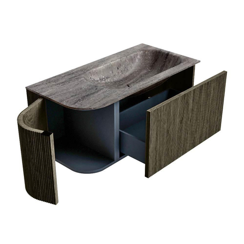 MONDIAZ KURVE-DLUX Meuble de salle de bains 95cm arrondi à gauche couleur Shadow avec 1 tiroir et 1 porte. Lavabo BIG SMALL à droite 1 trou de robinet Oza. SW1432868