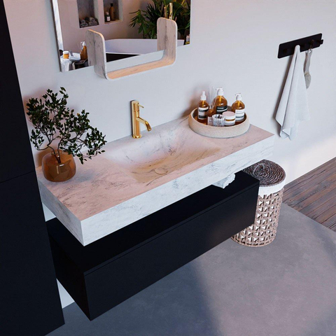Mondiaz ALAN-DLUX Ensemble de meuble - 110cm - meuble Urban mat - 1 tiroir - Lavabo Cloud Opalo suspendu - vasque Centre - 1 trou de robinet SW806382