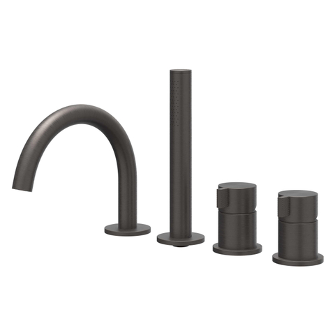 IVY Tribe Ensemble de robinetterie de bord de baignoire - 4 trous - mitigeur - bec pivotant - douchette extractible - inox 316 - noir carbone brossé PVD SW1031125