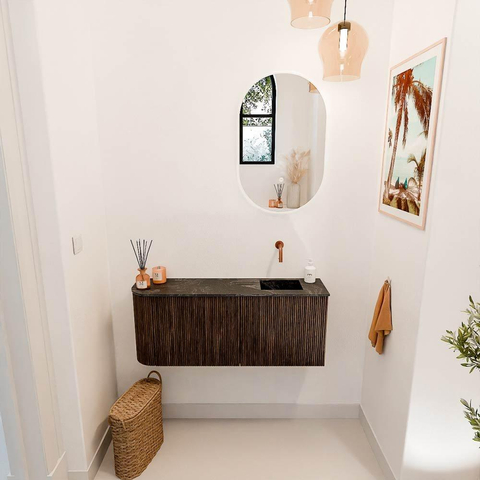 Mondiaz JOYA-DLUX 101.6cm meuble de salle de bains - arrondi gauche couleur Walnut - Vasque FAYE position Droite Sans trou de robinet couleur Lava. SW1422515