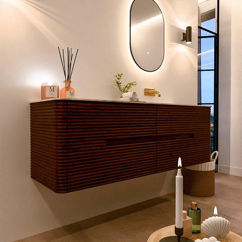 Mondiaz CIRO-DLUX Ensemble de meubles de salle de bains - 150x45x50cm - vasque en solid surface Frappe - 1 lavabo à droite - sans trous de robinet - 4 tiroirs - Ruby SW1531546