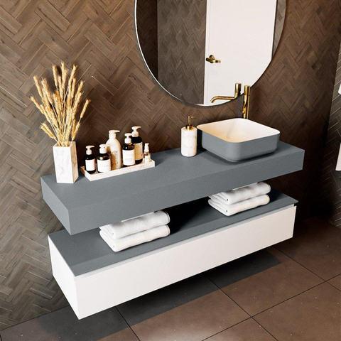 Mondiaz TOP 30 Vrijhangend Topblad - 140x30x12cm - geschikt voor waskom - Solid surface - Plata SW1025604