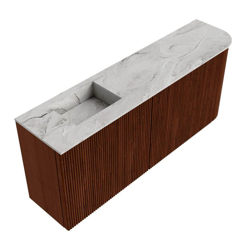 Mondiaz JOYA-DLUX Meuble de toilette 101,6cm - arrondi à droite couleur Ruby - Vasque FAYE position Gauche Sans trou de robinet couleur Glace SW1423590