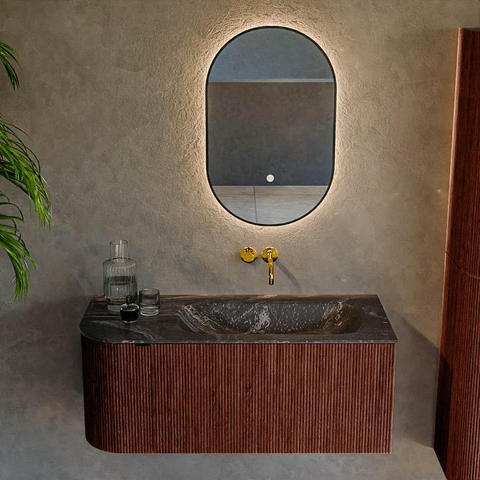 Mondiaz KURVE-DLUX ensemble de meubles de salle de bains - 105x46x40cm - 1 tiroir - 1 porte - lavabo solid surface - droit - sans trou de robinet - Ruby SW1416025