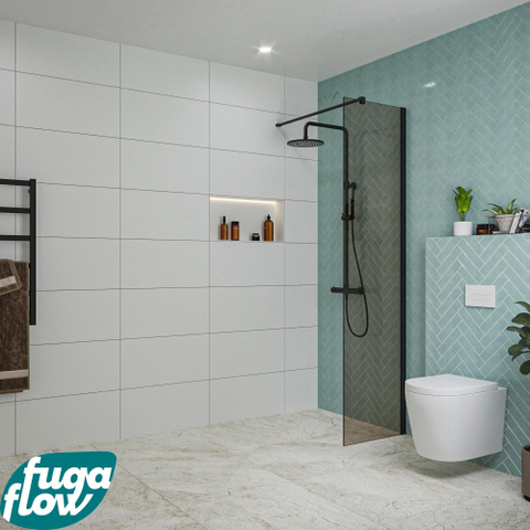 FugaFlow Eccelente Vetro Douche à l'italienne - 50x200cm - verre fumé - Noir mat SW1124962