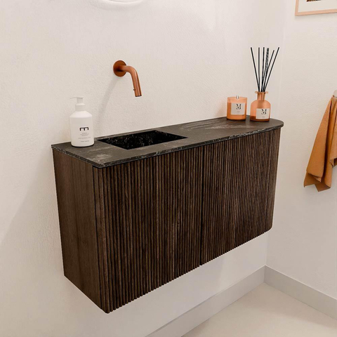 Mondiaz JOYA-DLUX 81.6cm toiletmeubel - ronding rechts kleur Walnut - Wastafel FAYE positie Links Zonder kraangat kleur Lava. SW1422473
