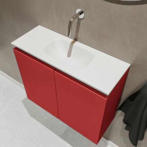MONDIAZ TURE Toiletmeubel 60x23x50cm met 0 kraangaten 2 deuren fire mat Wastafel Eden midden Solid Surface Wit SW475007