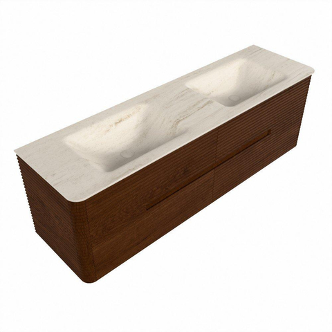 Mondiaz CIRO-DLUX Badkamermeubelset - 160x45x50cm - Solid surface wastafel Meli - 2 wasbak Dubbel - zonder kraangaten - 4 lades - Ruby SW1531807
