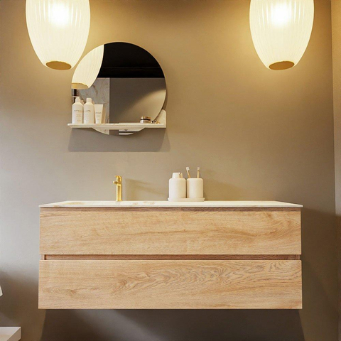 MONDIAZ VICA-DLUX Badkamermeubelset - 130cm - onderkast washed oak - 2 lades - inbouw wastafel cloud links - 1 kraangat - 60cm hoge versie - frape SW1088788