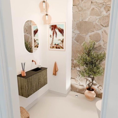 Mondiaz JOYA 70cm toiletmeubel - kleur Dusk - Wastafel FAYE positie Rechts Zonder kraangat kleur Urban. SW1421697