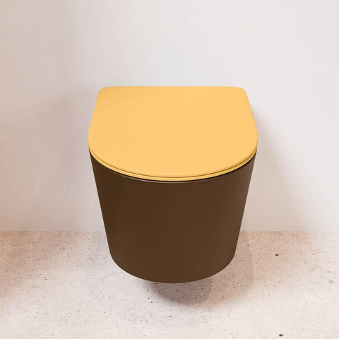 Mondiaz LAVIE hangtoilet – spoelrandloos – 36 x 53 cm – met softclose zitting – Rust (bruin), zitting Ocher (geel) SW1208678