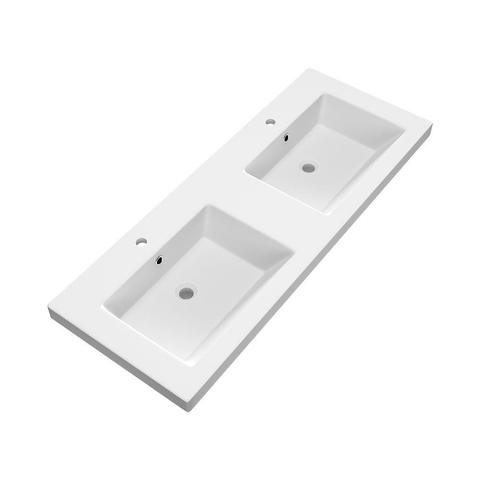 BRAUER Solar Medium lavabo - 120x46x5cm - 2 lavabos - 2 trous de robinet - marbre minéral - blanc mat SW533168