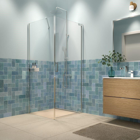 Sealskin Inc. Porte de douche pivotante et paroi latérale 100x100x200cm avec panier de douche verre de sécurité clair 8mm avec revêtement anticalcaire Argent brillant SW795485