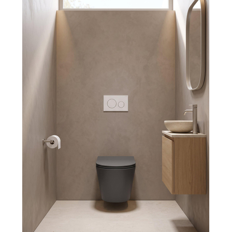 QeramiQ Dely Toiletset - 36.3x51.7cm - diepspoel - rimless - Geberit UP320 inbouwreservoir - met Burda frame - softclose toiletzitting - glans witte bedieningsplaat - ronde knoppen - mat zwart SW1102472