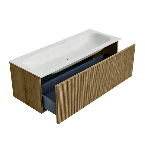 Mondiaz KURVE-DLUX Badkamermeubelset - 120x46x40cm - 1 lade - wastafel solid surface - midden - 2 kraangaten - Dusk SW1414944