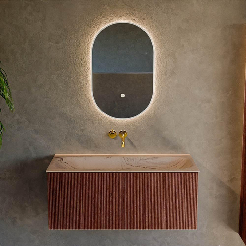 MONDIAZ KURVE-DLUX Meuble de salle de bains 100cm couleur Ruby avec 1 tiroir et 0 porte. Lavabo BIG MEDIUM Central sans trou de robinet Arena. SW1431503