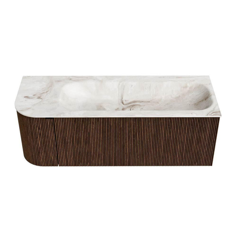 MONDIAZ KURVE-DLUX Meuble de salle de bains 125 cm avec module 25 L couleur Walnut avec 1 tiroir et 1 porte. Lavabo BIG MEDIUM à droite sans trou de robinet couleur Frappe. SW1137435