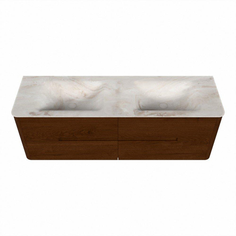 Mondiaz CIRO-DLUX Meuble de salle de bains - 150x45x50cm - Plan vasque solid surface Frappe - 2 lavabos doubles - 2 trous de robinetterie - 4 tiroirs - Ruby SW1531315