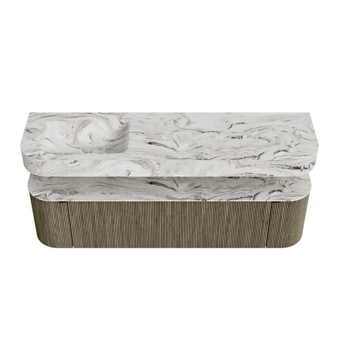 MONDIAZ THOR-DLUX Meuble de salle de bains 170cm arrondi gauche + droite couleur Shadow avec 1 tiroir et 2 portes. Vasque suspendue CLOUD Gauche 1 trou de robinet couleur Glace. SW1465528
