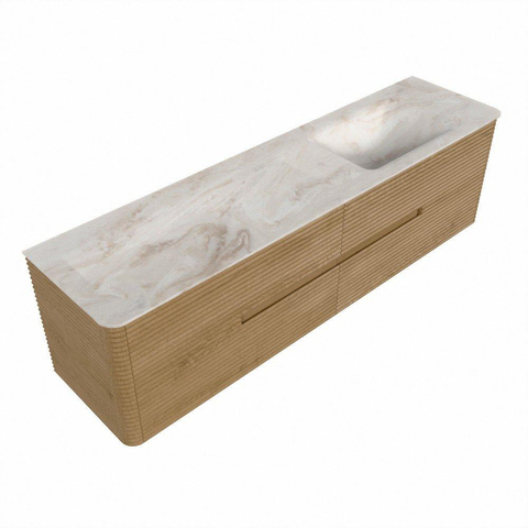 Mondiaz CIRO-DLUX Badkamermeubelset - 180x45x50cm - Solid surface wastafel Frappe - 1 wasbak Rechts - zonder kraangaten - 4 lades - Oak SW1530903