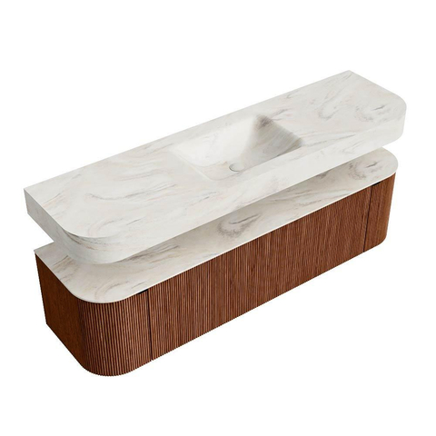 MONDIAZ THOR-DLUX 170cm meuble de salle de bains arrondi gauche + droite couleur Ruby avec 1 tiroir et 2 portes. Vasque suspendue CLOUD Milieu 1 trou de robinet couleur Ostra. SW1465506