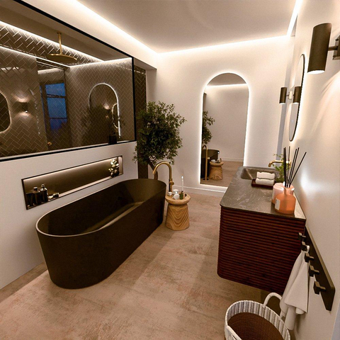 Mondiaz CIRO-DLUX Badkamermeubelset - 130x45x50cm - Solid surface wastafel Lava - 1 wasbak Links - zonder kraangaten - 4 lades - Ruby SW1531588