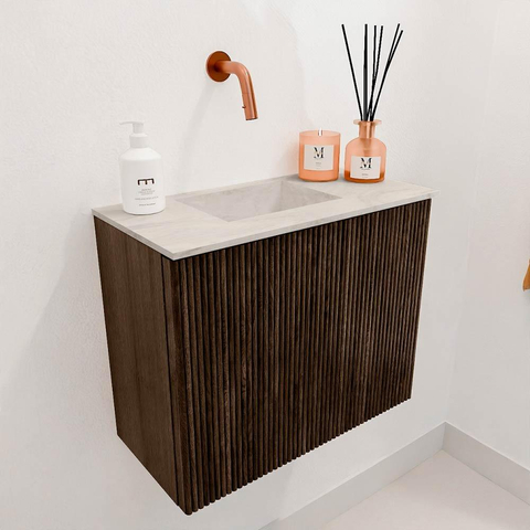 Mondiaz JOYA-DLUX 50cm meuble de toilette - couleur Walnut - Vasque FAYE position Gauche Sans trou de robinet couleur Ostra. SW1422562