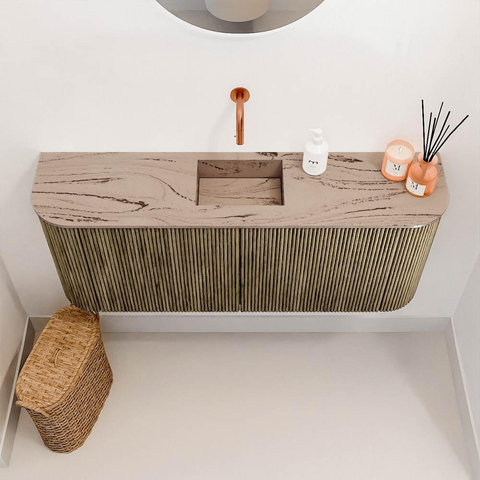 Mondiaz JOYA-DLUX Meuble de toilette 103,2 cm - arrondis gauche et droite couleur Dusk - Vasque FAYE position Milieu Sans trou de robinet couleur Arena SW1425797