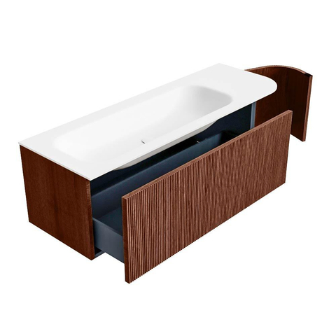 Mondiaz KURVE Badkamermeubelset - 135x46x40cm - 1 lade - 1 deur - wastafel solid surface - links - 1 kraangat - Ruby SW1415300