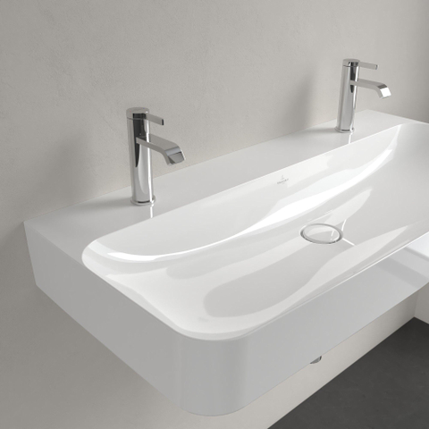 Villeroy & Boch finion wastafel - met 2 kraangaten - 100x47cm CeramicPlus - zonder overloop - White Alpine (glans wit) SW106490