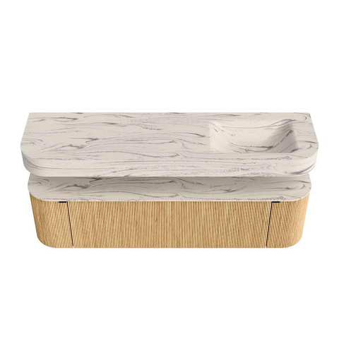 MONDIAZ THOR-DLUX 170cm meuble de salle de bains arrondi gauche + droite couleur Oak avec 1 tiroir et 2 portes. Vasque suspendue CLOUD Droite 1 trou de robinet couleur Nata. SW1465781