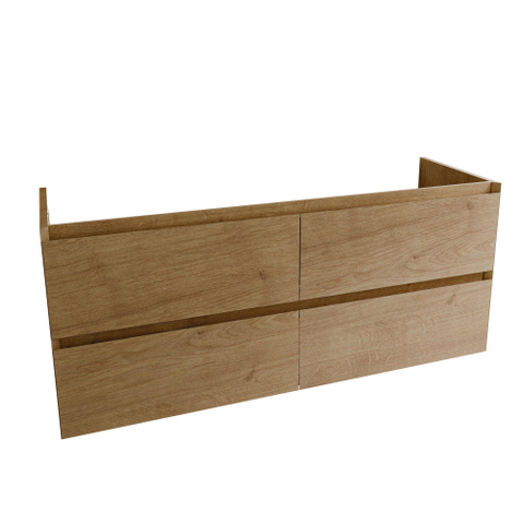Saniclass Holz Pure Meuble de salle de bain - 140x45x60cm - lavabo en céramique blanc - 2 vasques - 2 trous de robinet - 4 tiroirs - Chêne Natural SW1438925