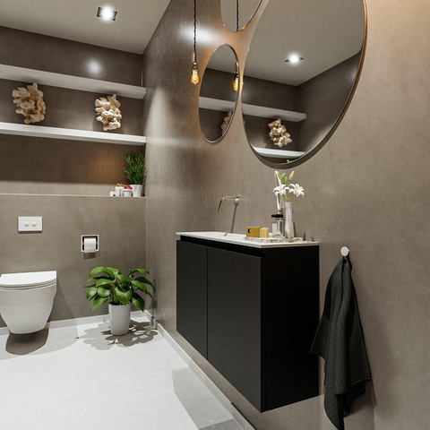 MONDIAZ TURE Toiletmeubel 80x23x50cm met 0 kraangaten 2 deuren urban mat Wastafel Eden links Solid Surface Wit SW474904