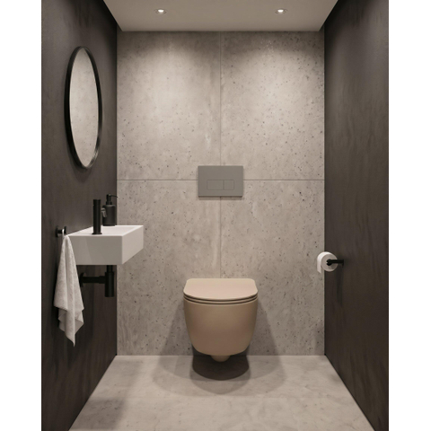QeramiQ Dely Swirl Pack WC suspendu - 36.3x51.7cm - bâti-support Geberit UP320 - abattant slim - plaque de commande gris clair - boutons rectangulaires - beige SW1164370