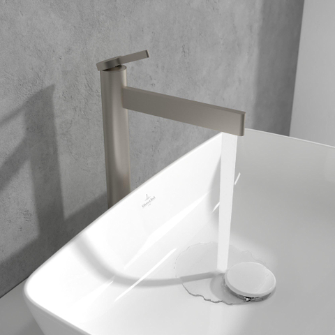 Villeroy & Boch Dawn 1 greeps wastafelkraan verhoogd - zonder pop up afvoergarnituur - Brushed Nickel (rvs) SW974121
