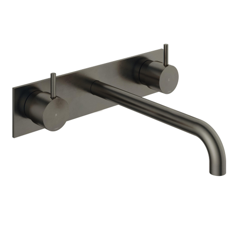 Hotbath Cobber Afbouwdeel wastafelmengkraan - 3 gats - met achterplaat en 25 cm uitloop - mat/glans verouderd ijzer (zwart) SW229767