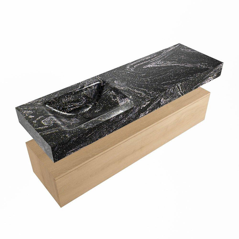 Mondiaz ALAN-DLUX Ensemble de meuble - 150cm - meuble Washed Oak mat - 1 tiroir - Lavabo Cloud Lava suspendu - vasque Gauche - 1 trou de robinet SW808710