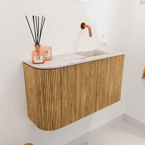 Mondiaz JOYA-DLUX 71.6cm toiletmeubel - ronding links kleur Oak - Wastafel FAYE positie Rechts Zonder kraangat kleur Nata. SW1424047