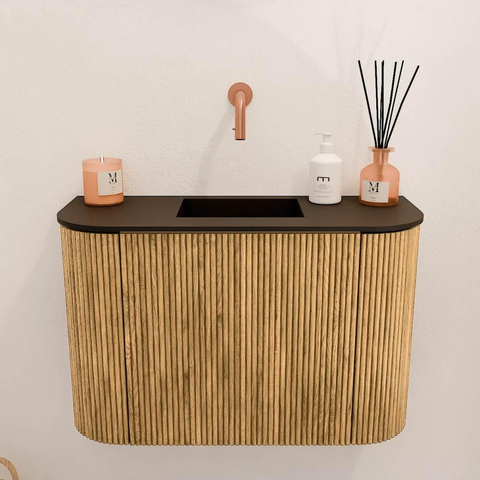 Mondiaz JOYA Meuble de toilette 63,2cm - arrondi gauche et droite couleur Oak - Vasque FAYE position Milieu Sans trou de robinet couleur Urban SW1421247