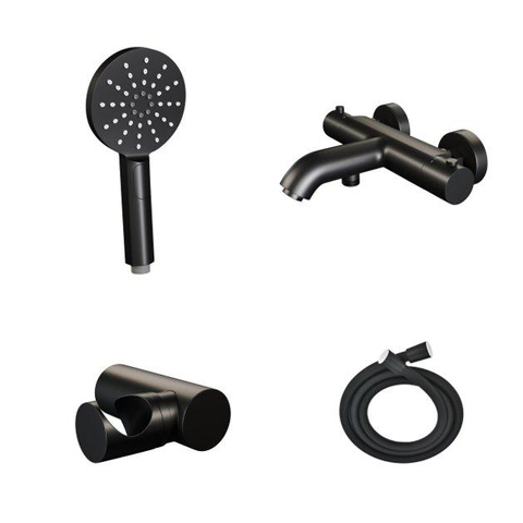 Robinet de baignoire Brauer Black Edition à poser - 2 boutons lisses - douchette ronde 3 positions - noir mat SW568384