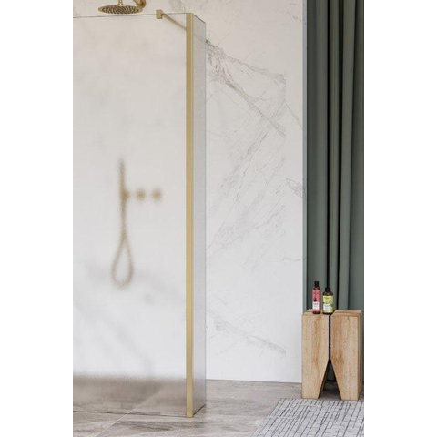Fortifura Galeria zijwand - 50x200cm - mat - glas - 8mm - met hoekprofiel - PVD - geborsteld messing (goud) SW925365