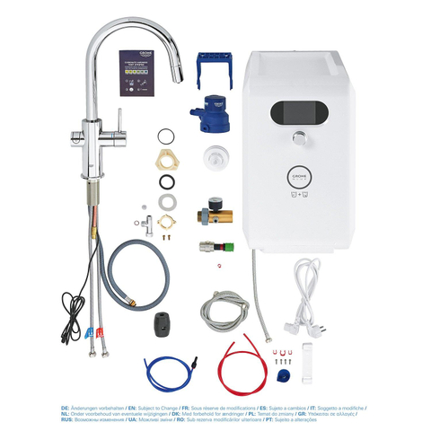 GROHE Blue Professional keukenkraan - 1-gats - duo - C-uitloop - uittrekbare mousseur - filterfunctie - starterkit - chroom SW354777