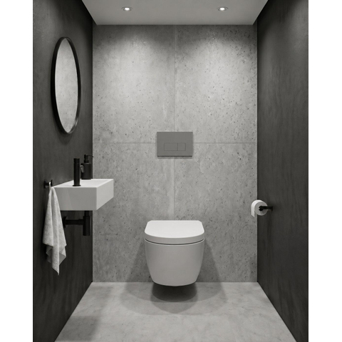 QeramiQ Dely Swirl Pack WC - 36,3x51,7cm - réservoir encastré Geberit UP720 Duofix Sigma - assise 35mm - plaque de déclenchement gris clair - boutons rectangulaires - blanc mat SW1413171