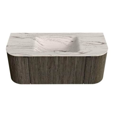 MONDIAZ KURVE-DLUX Meuble de salle de bains 110cm arrondi Gauche + Droite couleur Shadow avec 1 tiroir et 2 portes. Lavabo CLOUD central sans trou de robinet Nata. SW1432248
