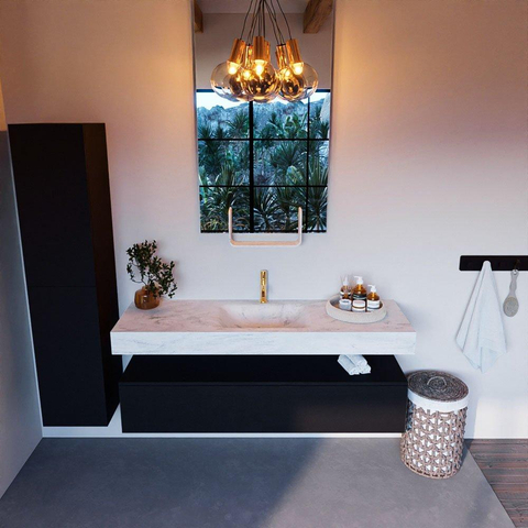 Mondiaz ALAN-DLUX Ensemble de meuble - 150cm - meuble Urban mat - 1 tiroir - Lavabo Cloud Opalo suspendu - vasque Centre - 1 trou de robinet SW806391