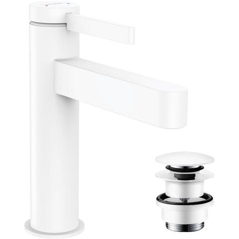 Hansgrohe Finoris 1 greeps wastafelkraan - 110 met afvoerplug - mat wit SW651191
